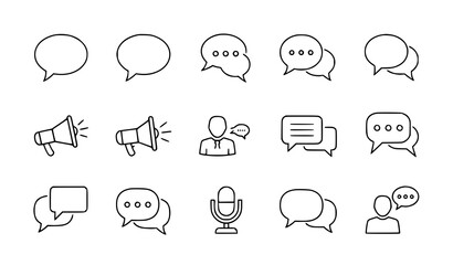 A set of minimalist line art icons representing communication and speech © vector design 