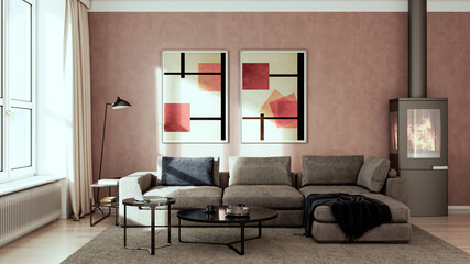 Fototapeta premium Large luxury modern bright interiors Living room mockup illustration 3D rendering Generated Color Image