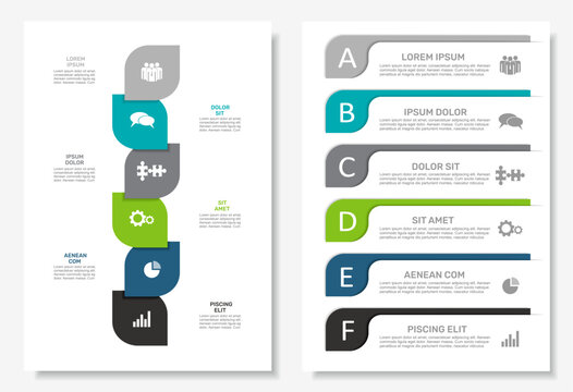 Dual infographic layouts with numbered steps, icons, text for business, planning, or presentation purposes. Vector illustration.