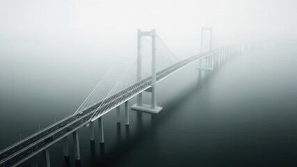 Obraz premium A large suspension bridge stretches across a body of water on a foggy day