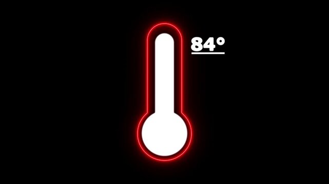 thermometer, temperature, 84 degree, celsius, neon, weather, climate, heat, cold, forecast, meteorology, digital, display, indicator, measure, measuring, gauge, sensor, equipment, technology, modern, 
