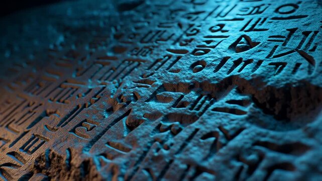 Ancient stone tablet with engraved mysterious symbols and inscriptions.