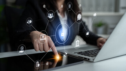 A complete cybersecurity system concept. Providing network protection for online banking, cloud...