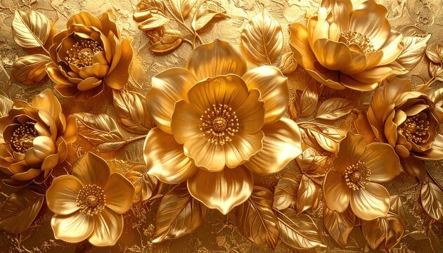 Golden Floral Elegance - A Luxurious Display of Metallic Flowers.