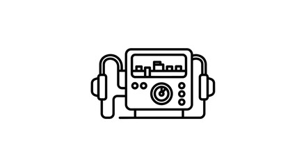 Fototapeta premium Retro portable music player with headphones icon, vintage audio equipment line art