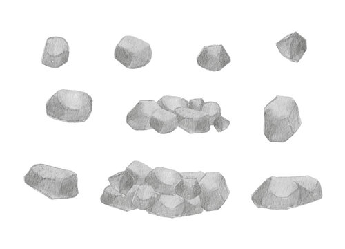 Watercolor stone and rock set, hand-painted grey pebbles and boulders illustration-300dpi-