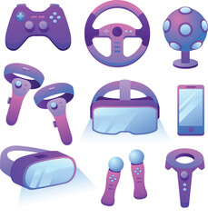 Video game console joystick with bright blue and red vector © Buddhadeb