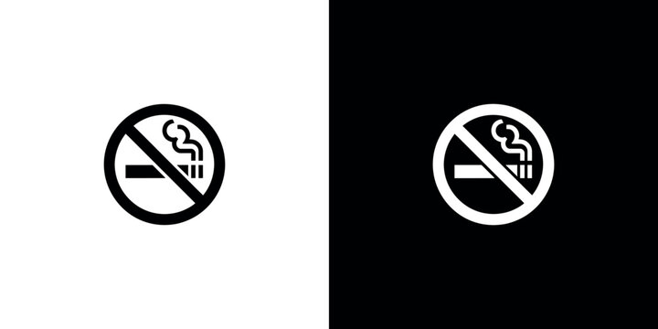 No smoking signs on white and black backgrounds symbols