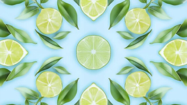Vibrant lime patterns with rotating greenery on a bright blue background