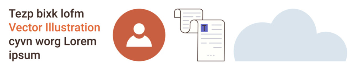 Data storage, cloud computing, user profiles, documentation, digital management, information systems. Display includes a user icon, two documents and a cloud shape. Data storage and cloud computing © robu_s
