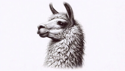 Obraz premium A Llama ink drawing art print, Ai generated image