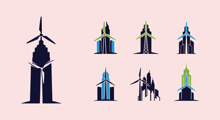Wind turbines in various styles © doane