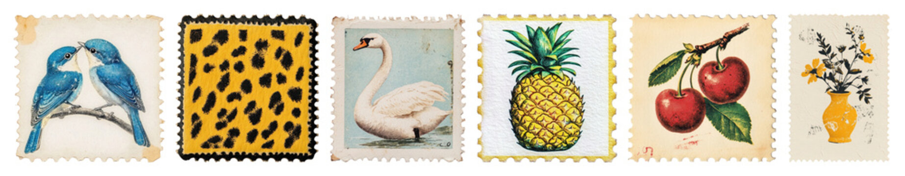 PNG Vintage stamp collection artwork, transparent background