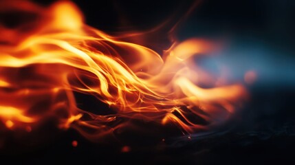 Fototapeta premium Abstract fiery flames with glowing orange and yellow swirls on a dark background