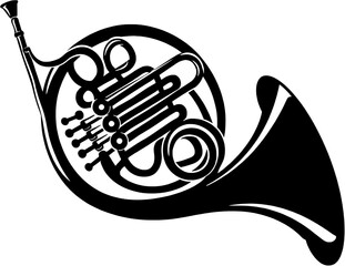 French Horn Silhouette Brass Musical Instrument Vector Icon © Stefanina