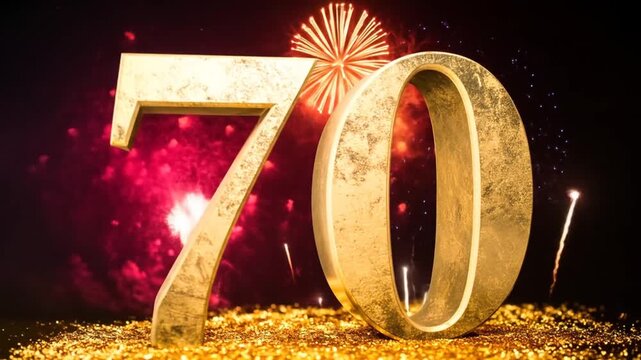 Golden 70th Anniversary Celebration with Fireworks Display Background