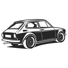 Obraz premium Classic black and white retro car vector isolated on white featuring a luxury automobile design with a sleek bumper and sport wheel style for a fast transport model