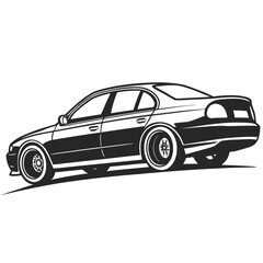 Obraz premium Classic retro luxury automobile vector featuring a black and white vintage car isolated on white with a fast sports design and shiny motor wheels