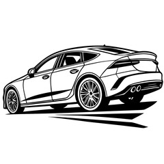 Obraz premium Modern black sports car vector illustration featuring a luxury automobile design with a shiny motor and fast speed style isolated on a white background for transport and power