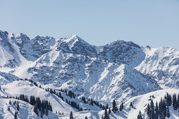 Fototapeta premium Landscape, winter, trees, nature, snow, mountains, sky, clubs,