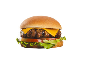 Gourmet hamburger isolated on white background for menu or restaurant advertising