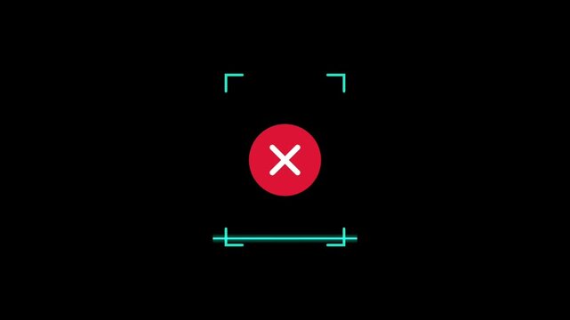 Digital Biometric Fingerprint Scan unauthorised Denied Animation with Red Error Cross - Cyber Security Alert
