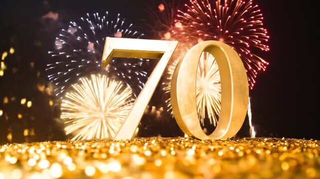 Golden 70th Anniversary Celebration with Sparkling Fireworks Display