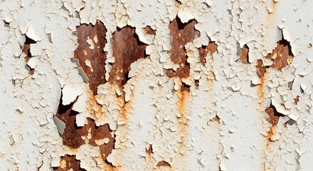 Obraz premium Close Up Of Peeling White Paint On Old Rusty Metal Surface