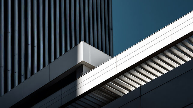 Modern architectural details with strong lines, shadows, and light capture urban design and contemporary structure. Dynamic perspective abstract background