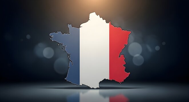 France map with flag colors, French national symbol, patriotism background