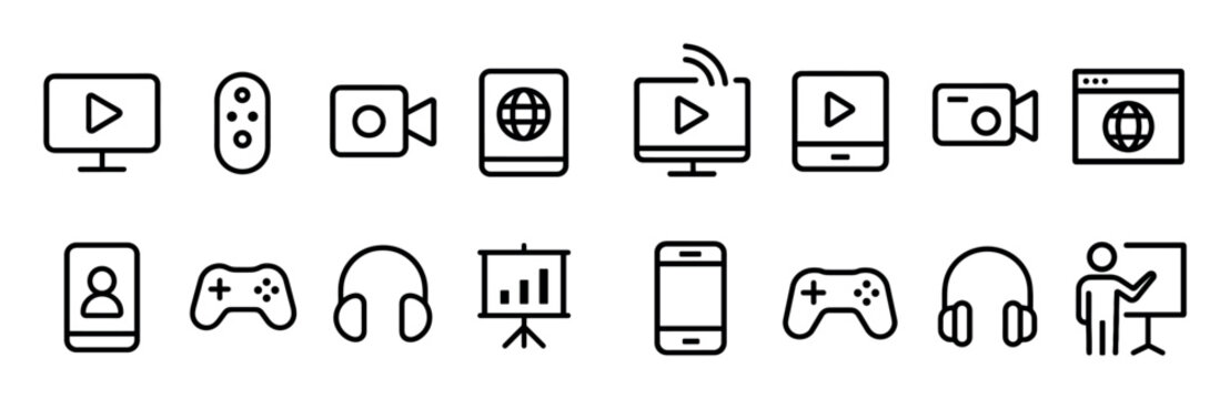 Media icons with monitor smartphone camera outline