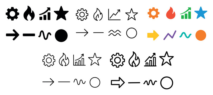 Business symbols icons with gear flame chart flat