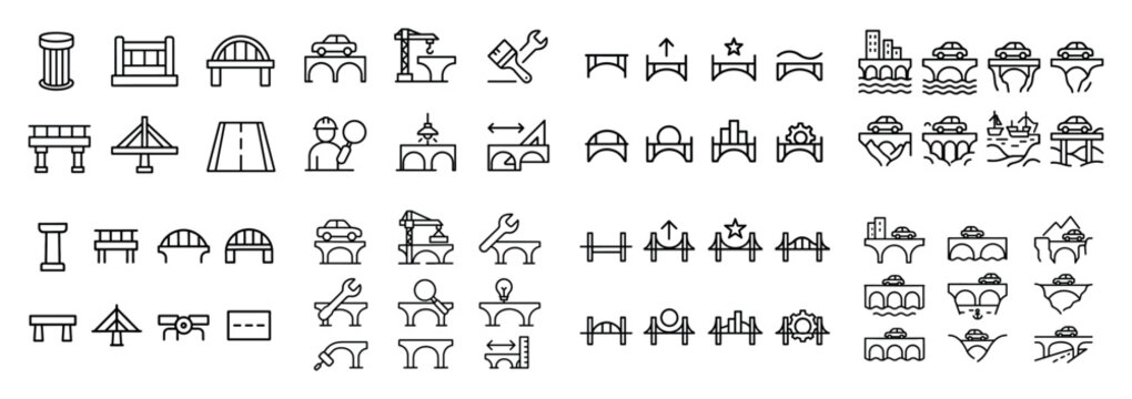 Infrastructure icons with bridge pillar road outline minimal