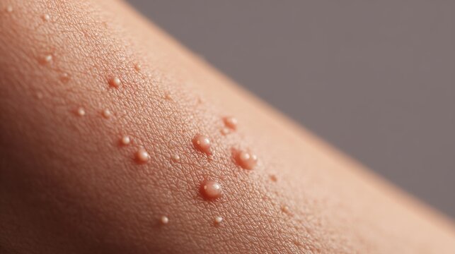 Close up of molluscum contagiosum or skin bumps on arm