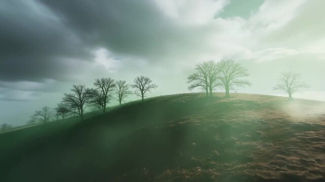 Timelapse of Subtle Green Haze Creeping Across a Dormant Hill with Shifting Clouds