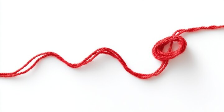 A single red thread tied in a knot against a clean white background
