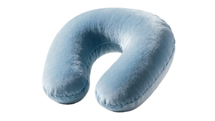 Isolated soft light blue plush U-shaped travel neck pillow for comfortable rest © Anneliese