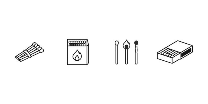 Collection of match icons: bundle, box, lit and unlit matches, and a closed box