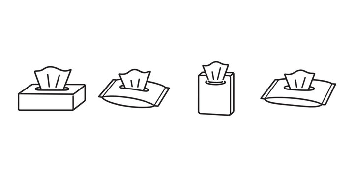 Collection of four different tissue box and wet wipe package line art icons