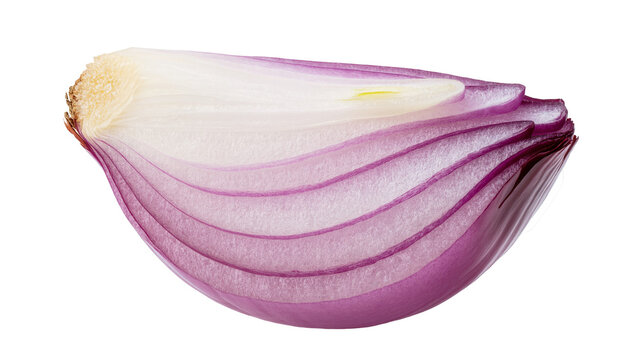 Isolated fresh organic red onion slice showing vibrant layers and texture, healthy food ingredient