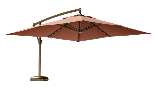 Isolated modern brown square cantilever patio umbrella providing outdoor shade solutions