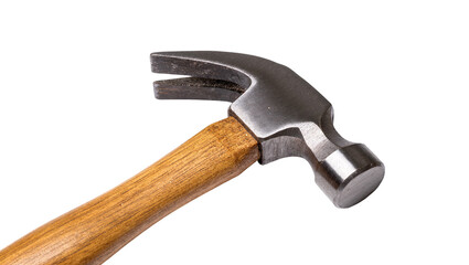 Isolated strong metal claw hammer with a durable wooden handle, essential construction tool