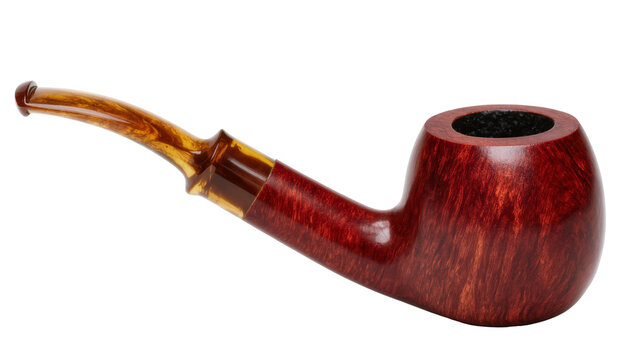 Isolated traditional briar wood smoking pipe featuring a detailed and stylish mouthpiece