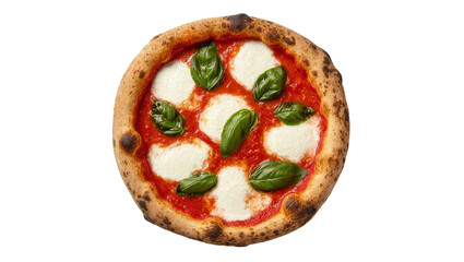 Isolated delicious Neapolitan pizza Margherita with fresh basil and melted mozzarella cheese