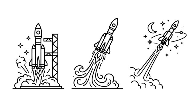 Rocket Launch Sequence - Line Art Icons