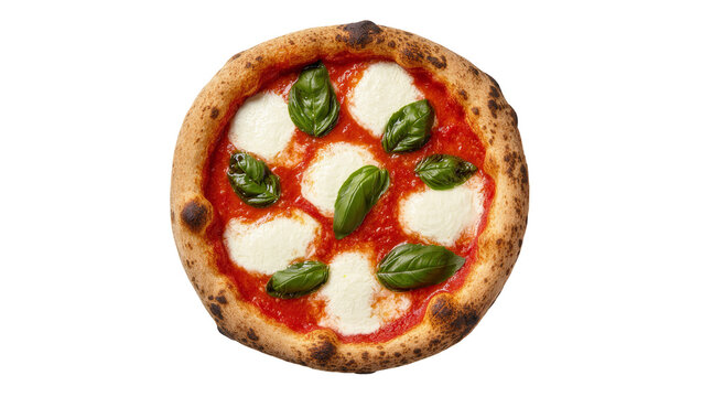 Isolated delicious Neapolitan pizza Margherita with fresh basil and melted mozzarella cheese