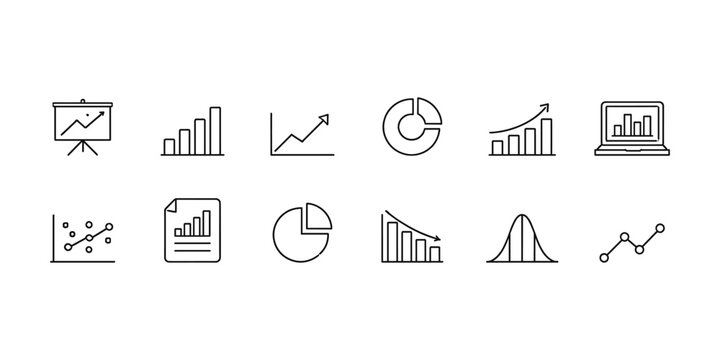 Collection of various business and financial chart icons in a clean line art style