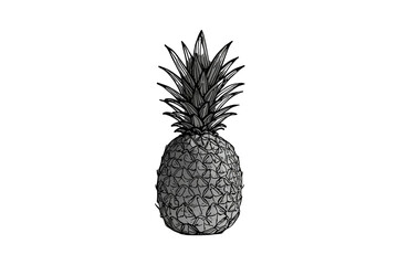 Obraz premium Pineapple sketch artwork showing a tropical fruit, hand-drawn in black and white lines on a transparent background