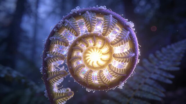 Radiant Close-Up of a Fern Spore Case in Dreamy Twilight Atmosphere
