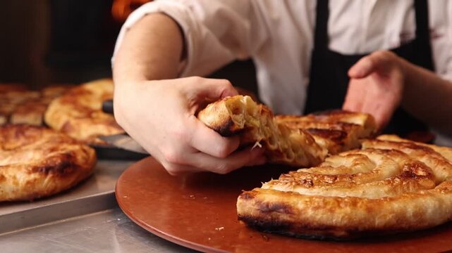Delicious burek in a Balkan caf&eacute;. A typical Balkan dish. Close-up